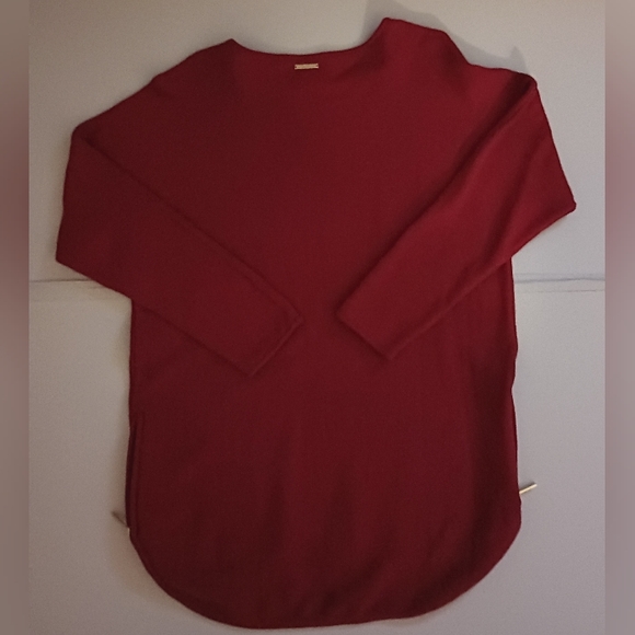 Michael Kors Women's Size Large Red Long Sleeve Sweater With Zippers High Low - Picture 3 of 6
